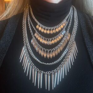 Layered Silver Statement Necklace